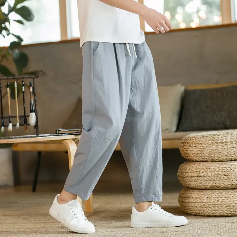 Summer Men's Cotton Linen Casual Pants Breathable Streetwear